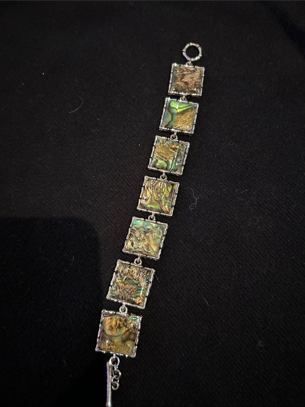 Abalone Square Link Bracelet in Iridescent Green and Gold
